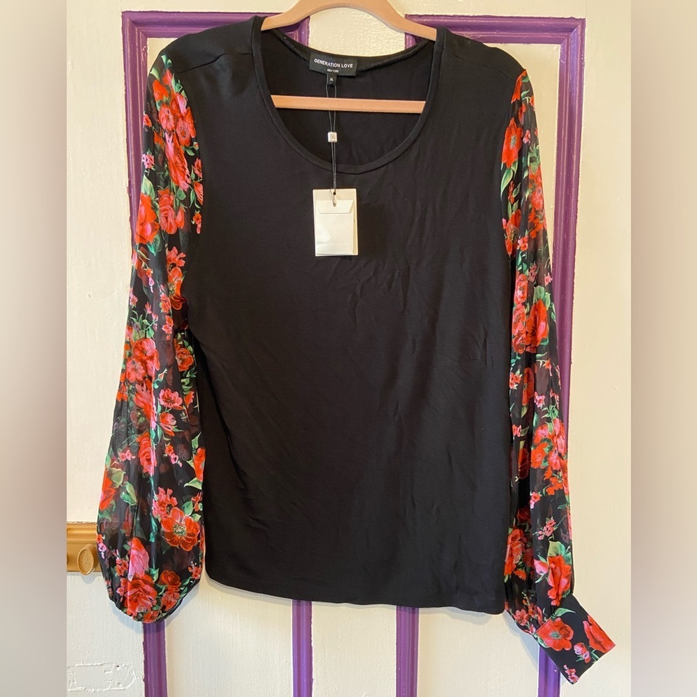 NWT Generation Love Noelle Rose Bush Balloon Sleeve Top - XL